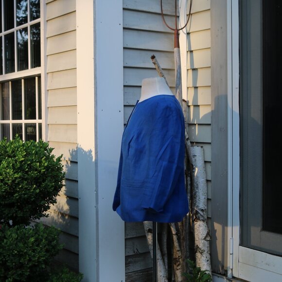 Talbots Plus Size Petite Royal Blue Linen Stitched Trim Open Jacket Sz 16WP - Picture 4 of 9